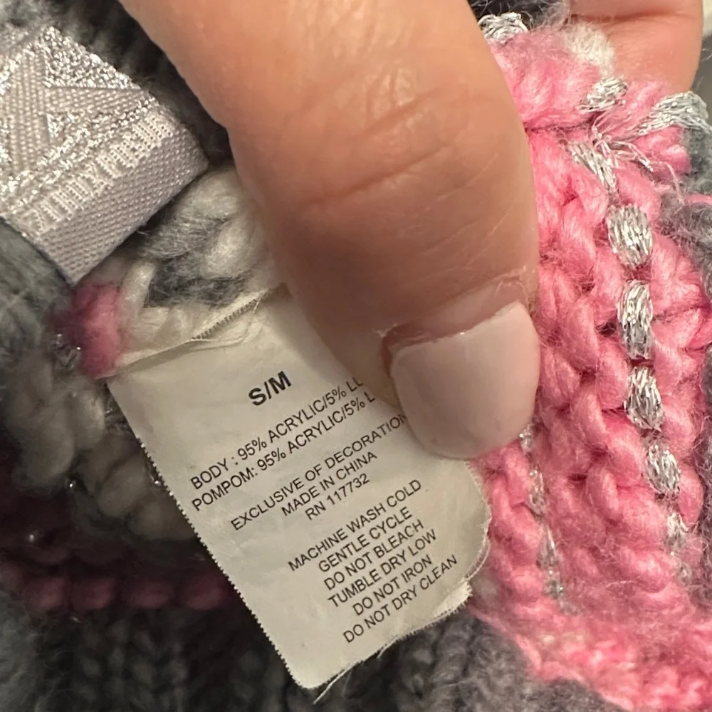 Kids Striped Pink and Gray Beanie